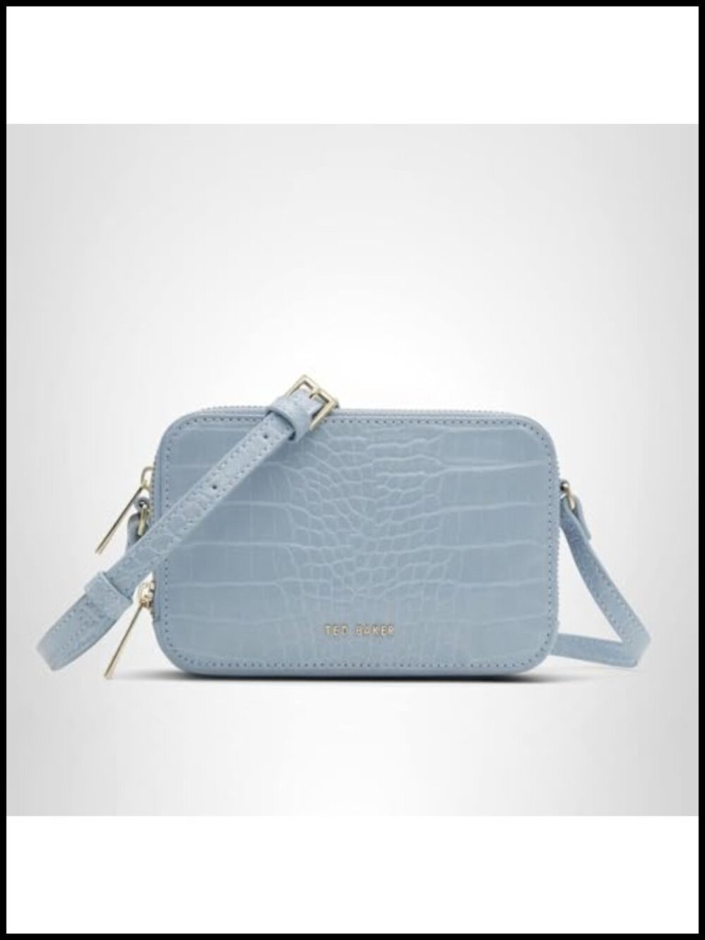 Croc Effect Mini Camera Crossbody Bag Double Zip Adjustable Strap